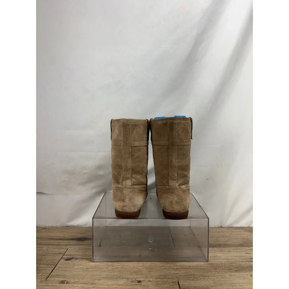 Tory Burch Womens Tan Suede Quilted Shearling Lined Mid Calf Boots 6M 31597